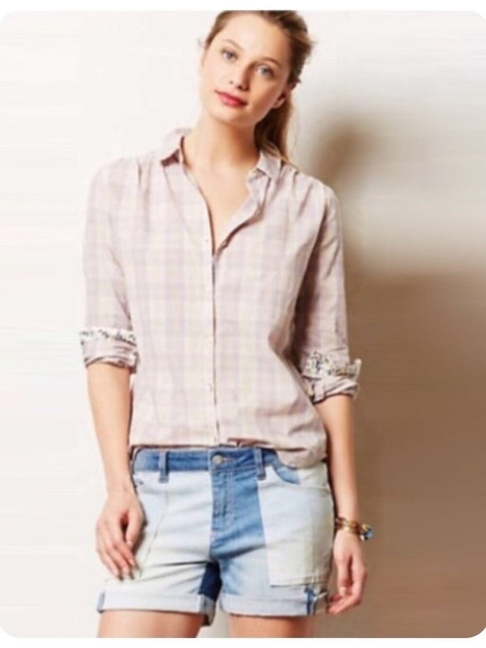 Anthropologie Isabella Sinclair Susanna Button Up Long Sleeve Light Purple Plaid